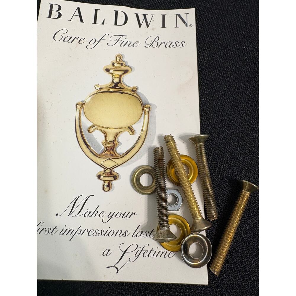 NEW Baldwin Solid Brass Door Knocker Polished Brass w/ Hardware & Original Card - Picture 2 of 5